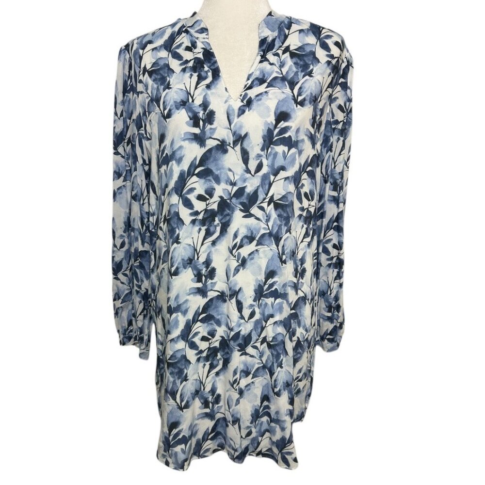 Cloth & Stone Blue & White Floral Long Sleeveโ Shirt Dress - Size Medium